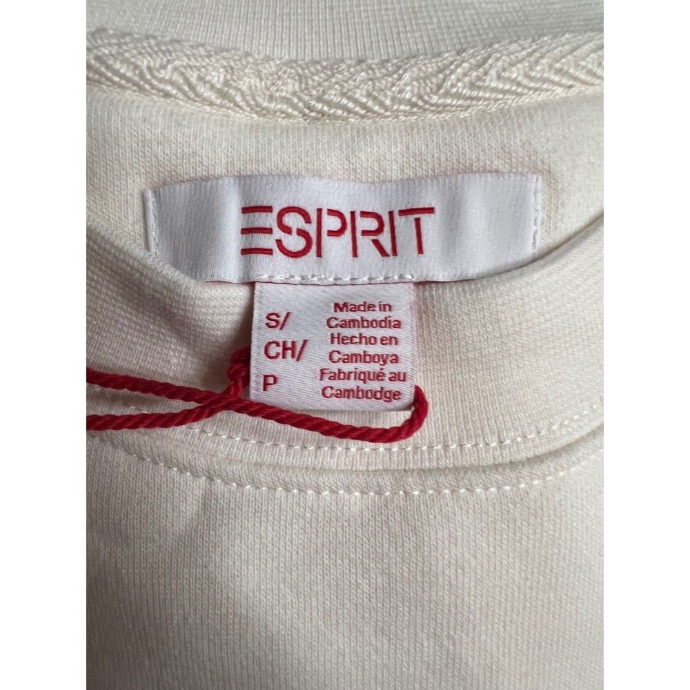 ESPRIT Logo Sweatshirt Women S Cream Crewneck Relaxed Fit Cotton Blend NWT 80s - Picture 6 of 11